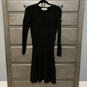 Black Cabled and Pleated Loft Sweater Dress Petite